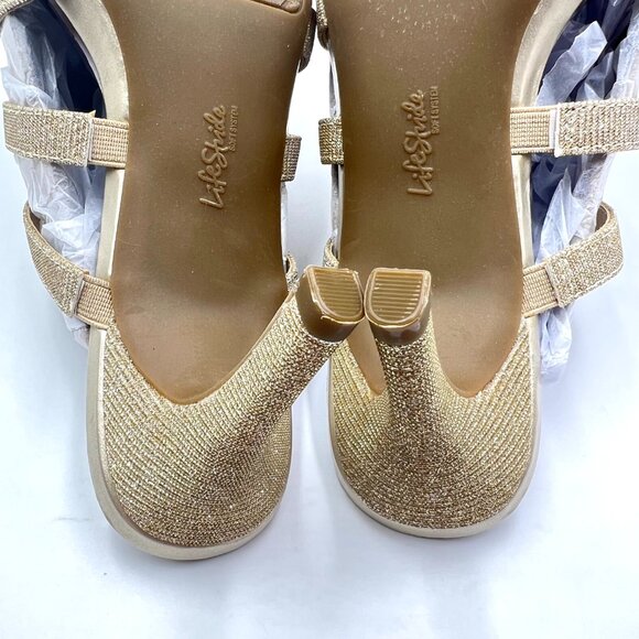 Lifestride Womens Size 7.5 Marquee Platino‎ Gold Dress Sandals Heels Shoes NEW - Picture 11 of 14